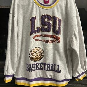 Queen of Sparkles QOS LSU Basketball Gray Sweatshirt Medium